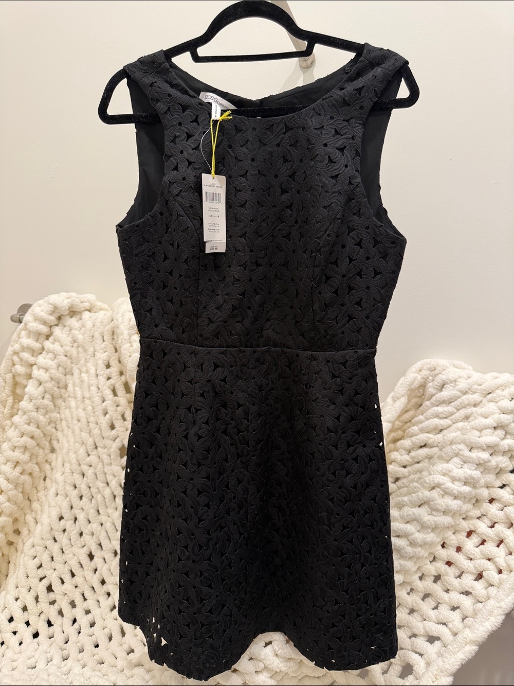 BCBGeneration Black Sleeveless Eyelet Fit & Flare Dress